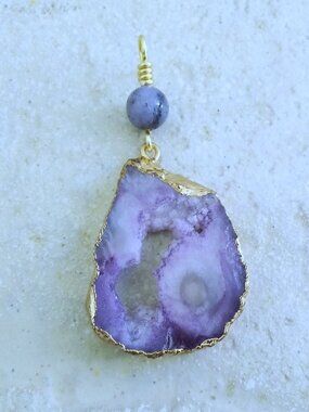 Druzy Geode Pendant - Soft Purple Lilac Lavender - Boho Chic Business Casual